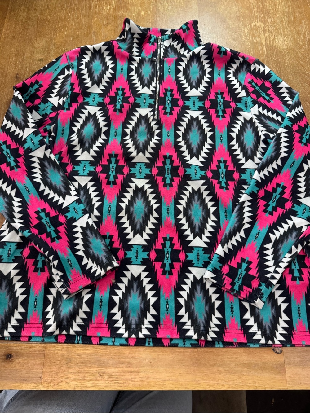 Sterling Kreek Quarter-Zip Aztec Pullover in Pink & Teal